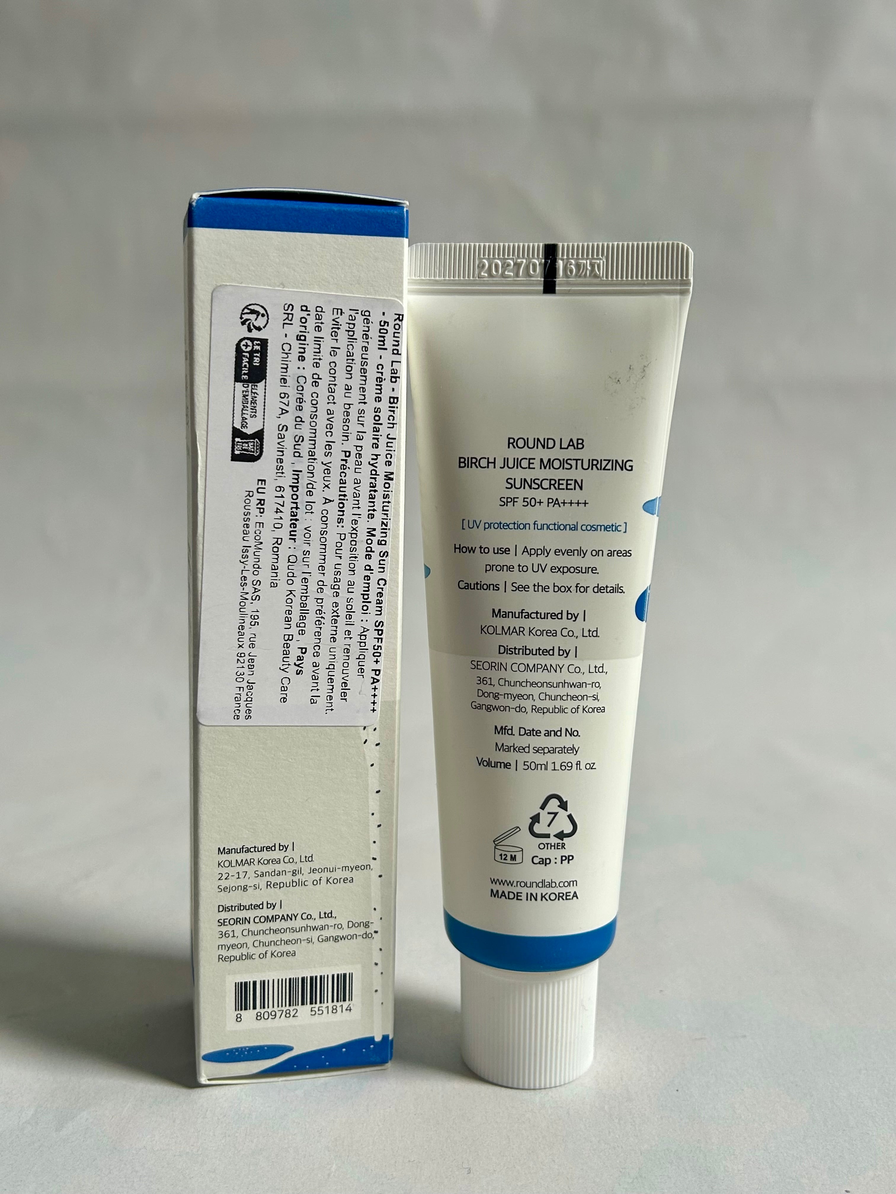 Round Lab – Birch Juice Crème protection solaire hydratante SPF50+ PA++++ – 50ml